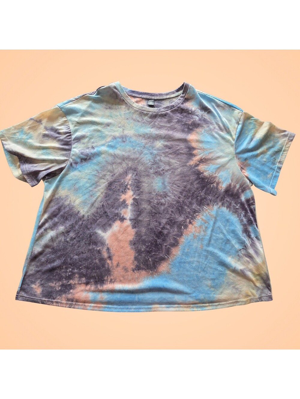 SHEIN Curve Womens 4XL Blue Purple Peach Tie Dye Short Sleeve T Shirt